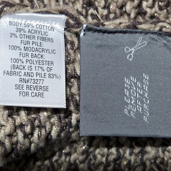 Dana Buchman Brown Chunky Knit Faux Fur Detach Collar Cardigan Gold XL NWT Lagen - Picture 10 of 10